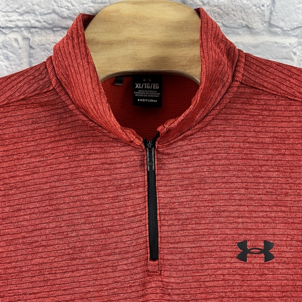 Under Armour Pullover Men Red 1/4 Zip Fleece Golf Sweater Jacket Size XL